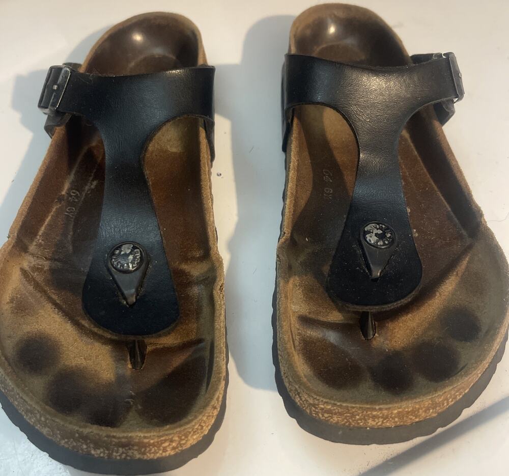 Birkenstock Thong Sandal Shoes Black Distressed 40 Women’s 9 Men 7 Leather